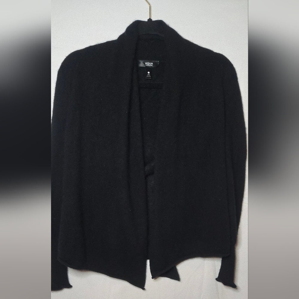 Aqua Cashmere 100% Cashmere Black Open Front Cardigan Women's XS